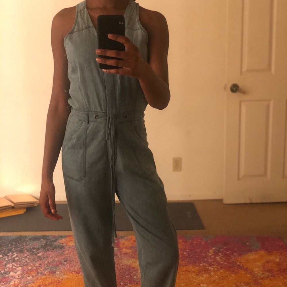 MEBON CUT OUT BACK DENIM ONE-PIECE JUMPSUIT